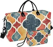 [ZRYSMY] Quatrefoil Pattern Red Duffel Bag for Traveling, Travel Bag Gym Bag, with Multiple Interior Pockets Shoulder Weekender Bag for Women Men with Toiletry Bag 20.5L x 1.9W x 13.8H, Multi-Colored