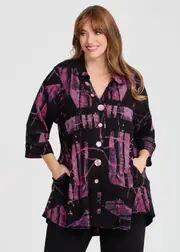[TS] Taking Shape Colour Focus Natural Shirt Size 10 in Pink Orchid Print, Viscose - Plus Size Women's Clothing Pink Orchid Print
