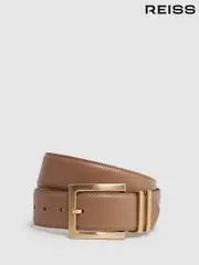 Reiss Camel/Taupe Brompton Leather Square Buckle Belt (D43713) | $180
