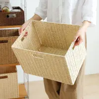 在飛比找蝦皮購物優惠-日式收納盒 簡約收納筐 野餐籃 仿草編 藤編 雜物 零食 玩
