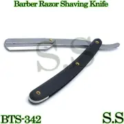 Barber Old School Style Razor Straight Edge Black Handle Tools W/ FREE BTS-342