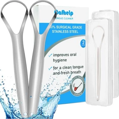 2-Pack Tongue Scraper, 100% Useful Surgical Stainless Steel Tongue Cleaner for B