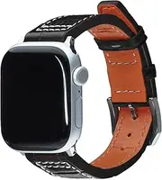 [HMS] Classic Patterned Leather Watch Strap, 20mm, Black/Brown, Quick Release Replacement Band for Watches/Smartwatches