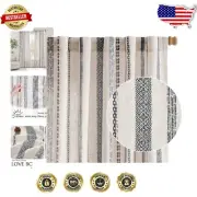 Stylish Light Filtering Boho Curtains - 96" Geometric Linen Blend Panels, 2 Pack