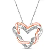 0.2 CT. T.W. Natural Diamond Woven Ribbon Double Heart Pendant in 10K Two-Tone Gold
