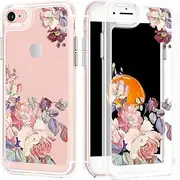 UEEBAI Case for iPhone SE 2022 5G/iPhone 7/iPhone 8/iPhone SE 2020, Clear Slim Protective Floral Cover Soft TPU Edge Hard Back Shockproof Cover with Unique Flowers Design for Women Girls - Pink