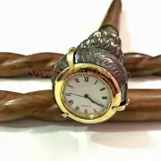 Vintage Brass Three Domes Handle Wooden Walking Stick Cane with Clock on design