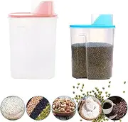 2PCS Food Storage Bucket, Grain Storage Container with Measuring Cup,Pet Food Organizer Plastic Storage Container for Small Dog, Cat, Waterproof (1.9L+2.5L)