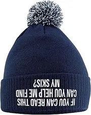 [Purple Print House] If You Can Read This Can You Help Me Find My Skis Bobble Hat, Funny Birthday Gifts for Skiing Warm Winter Knitted with Faux Fur Pom Pom for Womens Girls Mens Boys