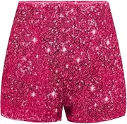 [WELAKEN] Girls Sequin Shorts High Waist Elastic Straight Sparkly Glitter Party Dance Shorts