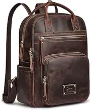 [S-ZONE] Vintage Genuine Leather Backpack Purse for Women Men Rucksack Travel Daypack with Luggage Sleeve