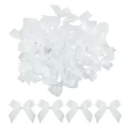 100Pcs Mini Ribbon Bows 2.5" Mini Fabric Satin Ribbon Flower Bows Silver