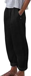 Wide Leg Linen Pants for Women Summer Elastic High Waist Lounge Pants Baggy Lightweight Comfy Beach Trousers 2025
