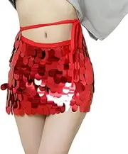 [XINCHIA] Womens Sequin Belly Dance Skirt Sparkly Festival Outfit Hip Scarf Glitter Rave Party Costume Mini Skirt Latin Yoga Dancing Costume Skirt for Night Club Sports Events Summer Beach Party Music Festival