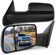 SCITOO Towing Mirrors Compatible With 2002-2008 For Dodge For Ram 1500 Truck 2009 For Dodge For Ram 2500/3500 A Pair(Left Right Side Tow Mirrors) Power Adjusted Heated No Turn Signal Light Black
