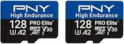 PNY 128GB PRO Elite™ High Endurance C10 U3 V30 A2 microSDXC Flash Memory Card – Up to 100/90MB/s Read/Write, 4K UHD, Full HD, UHS-I, Surveillance, Home Security, Continuous Recording, Dash Cam, 2-Pack