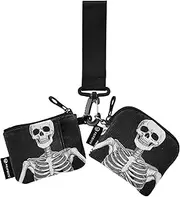 [XYMZR] Mini Zip Around Wristlet keychain Wallet Skeleton Finger Funny for Women Personalized Pattern Detachable Dual Pouch Wristlet Portable Wallet Phone Coin Purse, Multi-colored, One Size