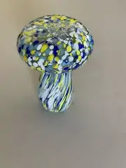 ALESSANDRO COPPOLA MURANO ART GLASS BLUE YELLOW WHITE MUSHROOM FIGURINE 4,25”