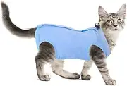 Cat Professional Recovery Suit for Abdominal Wounds or Skin Diseases, After Surgery E-Collar Alternative for Cats Anti Licking Pajama Suit Kittens Surgery Recovery Suit (Blue, Large)