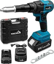 NXQWLL Cordless Rivet Gun, Electric Brushless Blind Rivet Tool Kit with Charger and 2 Batteries, Portable Electric Rivet Gun Kit for 1/8", 5/32", 3/16" Rivets