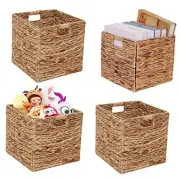 Storage Baskets Wicker Cube Baskets Foldable Handwoven Water Hyacinth Laundry