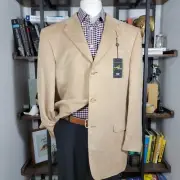 Bill Blass Men's SUEDE Sport Coat Blazer Three Button Beige Polyester Size 44L