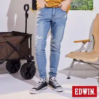 在飛比找momo購物網優惠-【EDWIN】男裝 紅標 破壞窄管錐形牛仔褲(重漂藍)