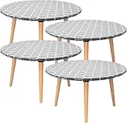 Elastic Edged Vinyl Fitted Tablecloth Flannel Backed & Elastic Edge Table Cover Indoor Outdoor Round Fitted Vinyl Table Cloth Oil & Waterproof Wipeable Table Protector 45-56 inch Diameter