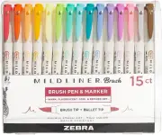 Mildliner Brush Marker, Double Ended Brush and Fine Tip Pen, Assorted Soft Color