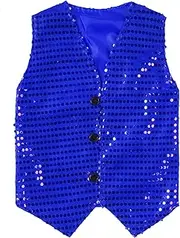 [Jugaoge] Kids Boys Shiny Sequin Vest Top Jacket Waistcoat Hip Hop Jazz Dance Party Fancy Performance Costumes
