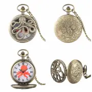 Retro Octopus Dial Quartz Pocket Watch Necklace Chain Gifts for Kids Men Women