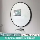 Round Wall Hanging Bathroom Vanity Make-up Mirror Black Aluminium Framed 700mm