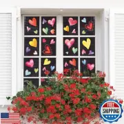 Whaline 9 Sheets Valentine's Day Window Clings Watercolor Love Heart Reusable
