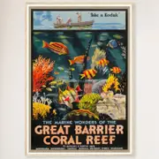 Galrie Vintage Great Barrier Reef Travel Poster by Roger Broders Queensland Australia Art, Wood Frame, 50 x 70cm (20 x 28inch)