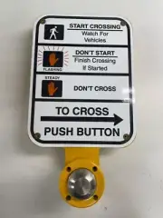 Crosswalk Pedestrian Traffic Signal Push Button, Porcelain Sign R10-3b, Yellow