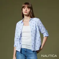 在飛比找momo購物網優惠-【NAUTICA】女裝 細直條紋星星襯衫(藍)