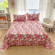 Red Flower Printed Flat Bed Sheets for Double Bed Single/Queen/King Reactive Pri