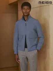 Reiss Airforce Blue Rufus Zip-Through Funnel-Neck Jacket (AT8156) | $525