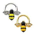 Surgical Steel Hinged Segment Hoop Ring With Forward Facing Gem Bee
