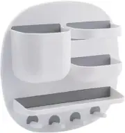 Plastic Bedside Caddy, Wall Mount Shelf Organizer for Bedroom - White