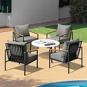 Livsip Outdoor Lounge Set Patio Furniture Coffee White 70cm Table Chairs 5PCS