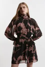 Tall Georgette Tie Neck Woven Mini Dress