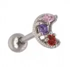 16g Silver Moon/Colored Crystal 6mm Surgical Steel Cartilage/Tragus/Labret Studs