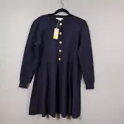 Boden Dress Womens 10 Navy Blue Knit Wool Blend Long Sleeves Button Front