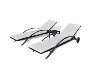 vidaXL Sun Loungers with Table Poly Rattan Black