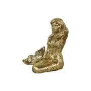 HomeRoots 6" Antiqued Brass Cast Iron Mermaid Hand Painted Statue Tabletop Sc...