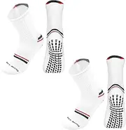 [BOYSSPAA] 2Pairs Grip Socks Football for Men White Anti-slip Mid-calf Gain the Edge Grip Socks Breathable Wicking Thick Bottom Football Socks apply to Rugby Basketball Trekking Hiking Sport(size 6-9),