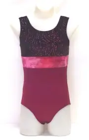 Leotards Dance, Gymnastics, Black Red Glitter Velvet, Red Metallic Spandex, New