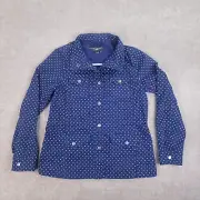 Talbots Jacket Womens Size P Blue Polka Dots Button Snap Front Stretch Casual