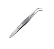 3 Eye Dressing Forceps, 4", Half Curved Serrated Tips, 0.5mm, Extra Delicate